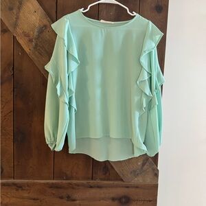 Vine & Love Light Green Ruffle Sleeve Blouse